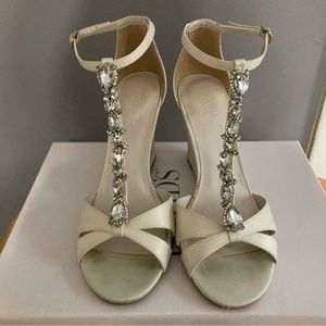 Ivory satin wedding bridal wedge heel, size 7.5 David’s Bridal